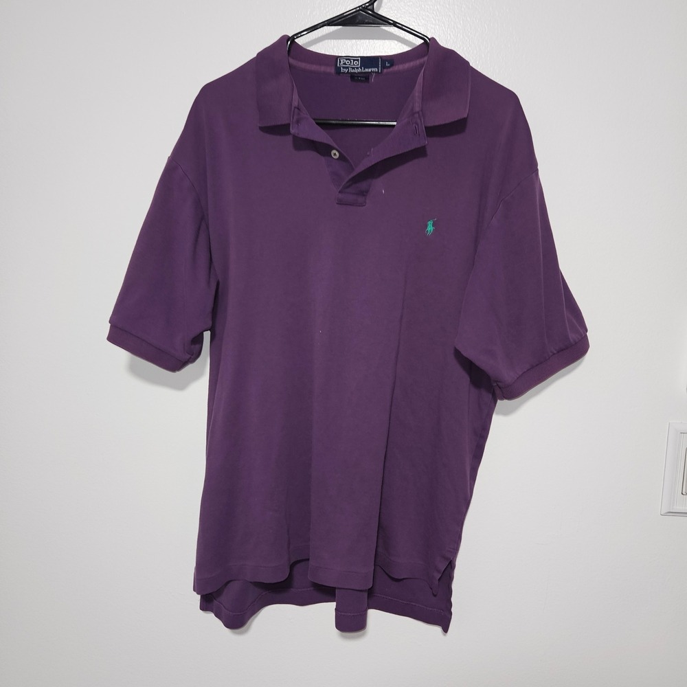 Polo Ralph Lauren Mens Large Purple Short Sleeve Cotton Polo Teal Pony Logo